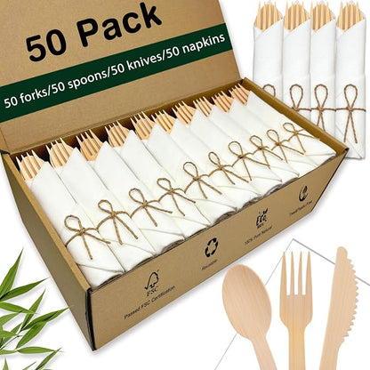 Pre Rolled Bamboo Silverware Set by Unknown
