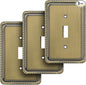 Henne Bery Rope Edge Decorative Wall Plate Switch Plate Outlet Cover (Single Toggle, 3 Pack, Antique Brass)
