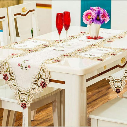 LeLehome 15 Inch X 104 Inch Classic Table Runner Flowers Embroidered Lace Beige - Image 8