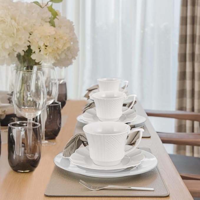 12 Pieces 6 oz Tea Cup and Saucer Set, Cappuccino Latte Americano Coffee Cup - Image 2