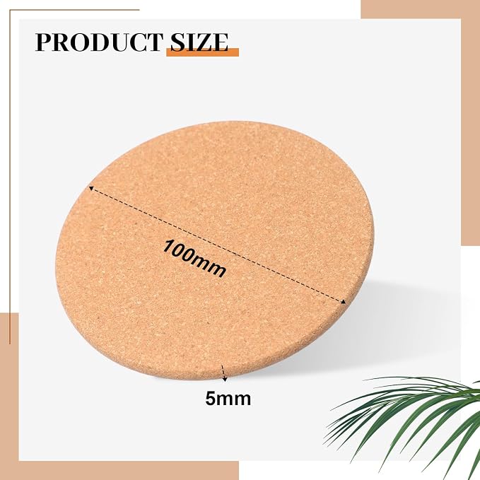 Boao 12 Pcs 4 Inch Round Absorbent Cork Coasters Wooden Cork Plant Coasters - Image 2