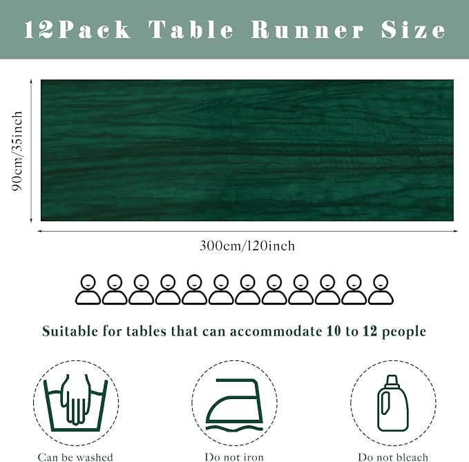 12 Pcs 10FT Emerald Green Cheesecloth Table Runner Gauze Fabric 35 x 120 Inches - Image 3