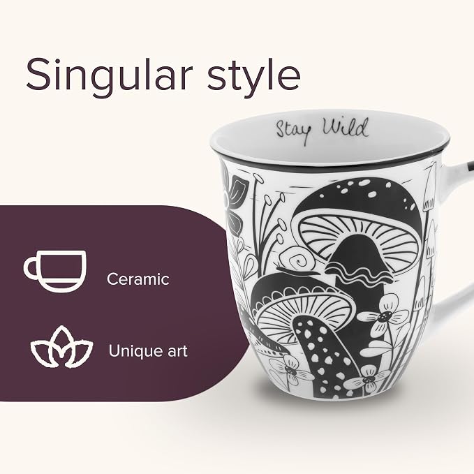 Karma Gifts 14 oz Black and White Boho Mug Mushroom - Image 4