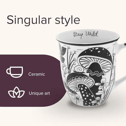 Karma Gifts 14 oz Black and White Boho Mug Mushroom - Image 4