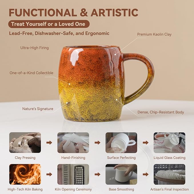 Handmade 22oz Ceramic Coffee Mug, Ergonomic Large Handle, Ideal Gift - Image 6