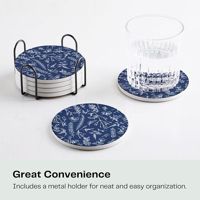 Set of 6 Floral Navy Blue Coasters - Image 5