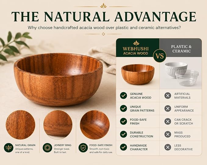 Acacia Wood Round Serving Bowls Set of 4 U Shape Handmade 4.75 Inch Medium Size - Image 5