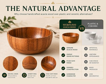 Acacia Wood Round Serving Bowls Set of 4 U Shape Handmade 4.75 Inch Medium Size - Image 5