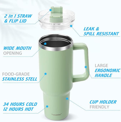40 oz Tumbler with Handle | Stainless Steel Insulated Travel Mug Iced Coffee - Image 4