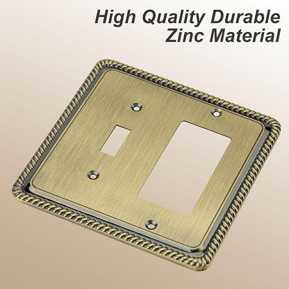 Henne Bery Rope Edge Decorative Wall Plate Switch Plate Outlet Cover (Toggle/Decorator, Antique Brass)
