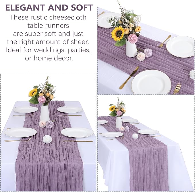 6 Pack Grape Purple Cheesecloth Table Runner 35 x 120 Inch | Boho Gauze Fabric - Image 5