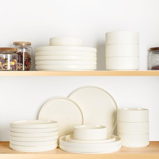 Ceramic Dinnerware Set for 8, 24-Piece Plates and Bowls Set | Lightweight - Image 7