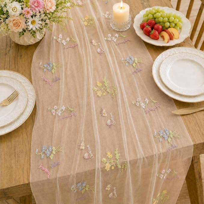 Wildflower Tulle Table Runner Butterfly Floral Wedding Party Home Decor | - Image 2