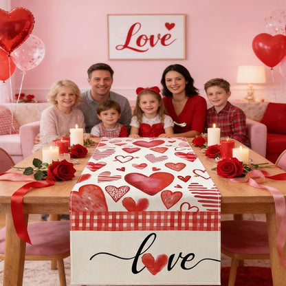 Valentine's Day Table Runner Decorations, Linen Red Table Scarf - Image 2