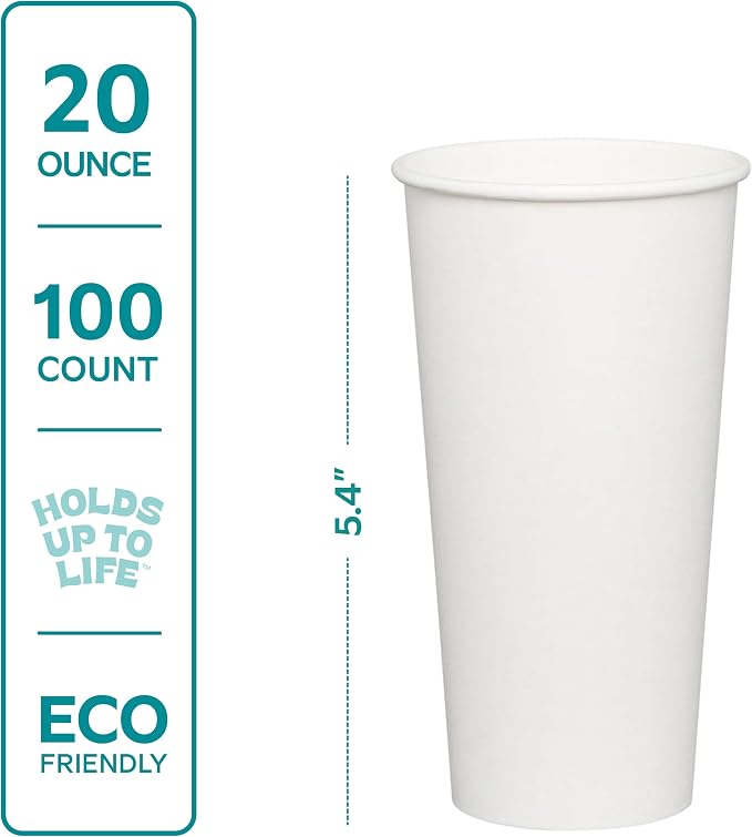 GUSTO 20 oz Disposable White Paper Cups Hot Coffee Cups | Eco-Friendly Material - Image 2