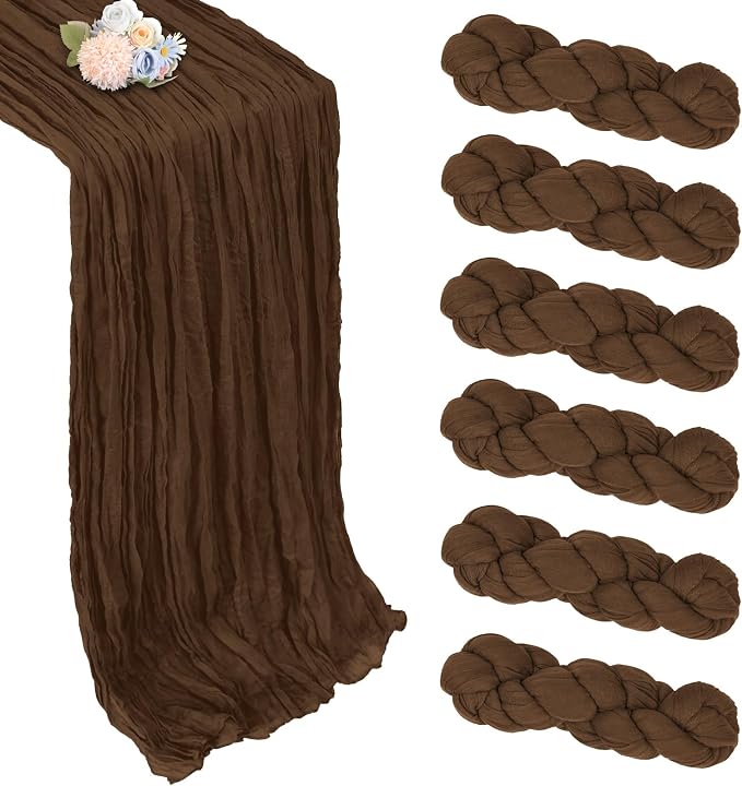6 Pack Brown Cheesecloth Table Runner 35 x 120 Inch | Boho Gauze Cheese Cloth by Pepmily