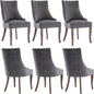 mikibama Linen Dining Chairs Set of 6 Channel Tufted Kitchen Dinner Chair Comfy Fabric Upholstered Accent Chair for Dining Room with Solid Wood Legs (Grey 6pc)