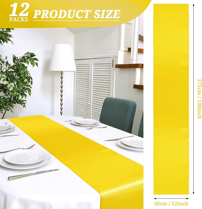 12 Pack Yellow Satin Table Runner 12 x 108 Inch Long Premium Table Runners - Image 2