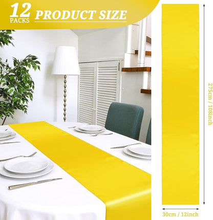 12 Pack Yellow Satin Table Runner 12 x 108 Inch Long Premium Table Runners - Image 2