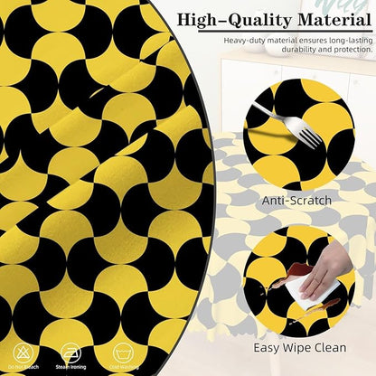 Laeacco 24 Inch Geometric Round Tablecloth Black and Gold Abstract Pattern Modern Art Print Table Cloth Washable Waterproof Wrinkle Free Table Cover for Kitchen Dining Picnic Party Decoration