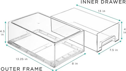 Sorbus Medium Clear Stackable Storage Drawers – 2-Pack Plastic Organizer Bins with Handles – Stackable Pull-Out Storage Drawers for Closet, Pantry, Office, Bathroom, Craft, and Toy Organization