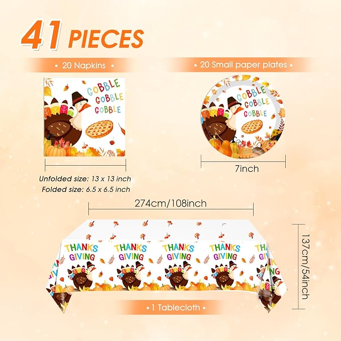 Turkey Thanksgiving Party Supplies Set, Autumn Harvest Disposable Dinnerware - Image 2