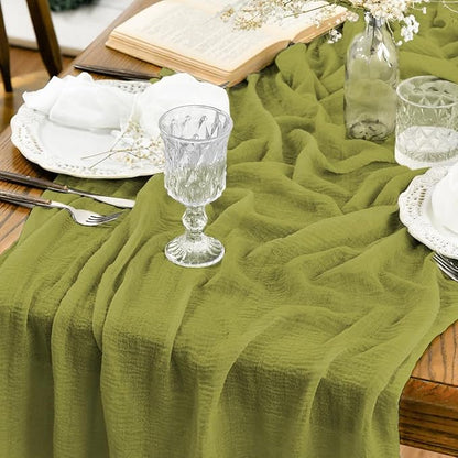 Artoid Mode Boho Cheesecloth Gauze Grass Green Wedding Table Runner, 120 Inch by ArtoidMode