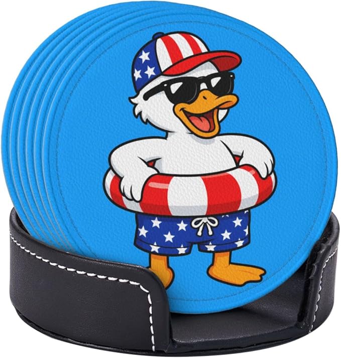 Cool Patriotic Beach Duck Leather Coasters Set of 6 - Image 2