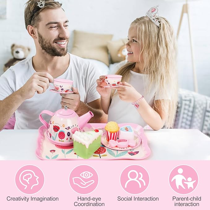 Tea Party Set for Little Girls, Kids Kitchen Pretend Playset, Montessori Toys - Image 5