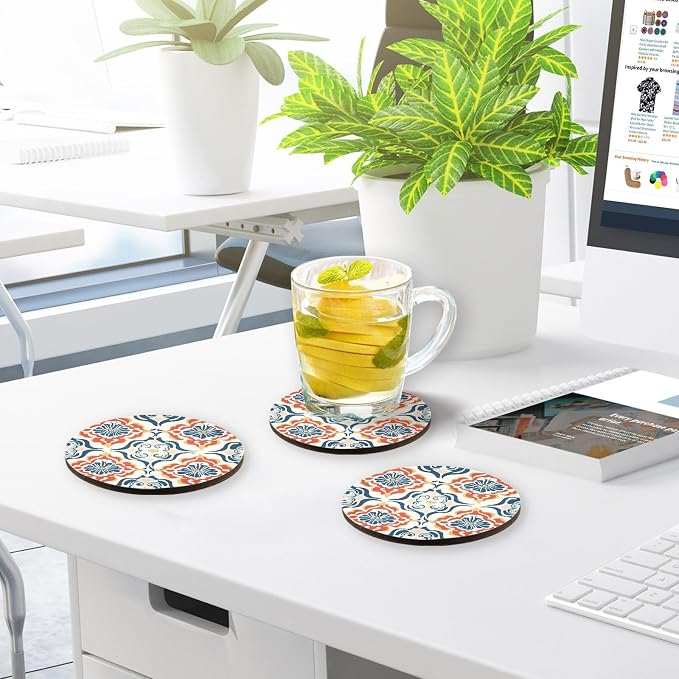 Seamless Asian Traditional Patterns Round Drink Coaster Set of 4 Heat Resistant - Image 7