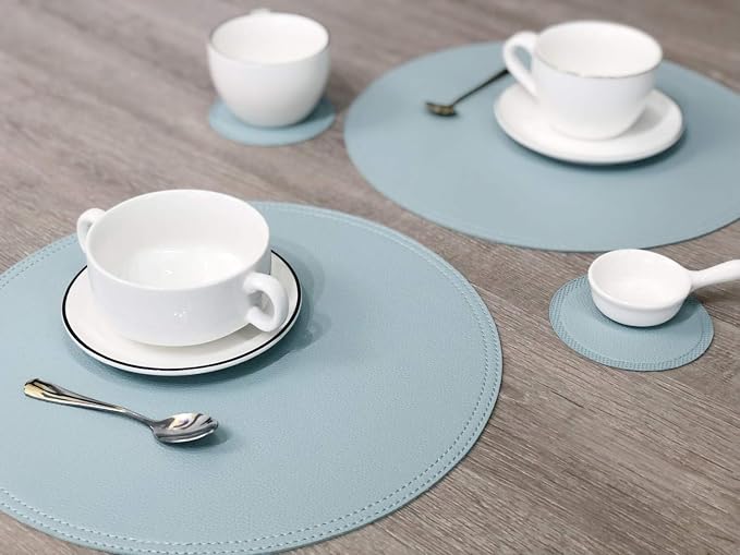 Set of 6 Faux Leather Round Placemats and Coasters, Coffee Mats Kitchen Table - Image 8