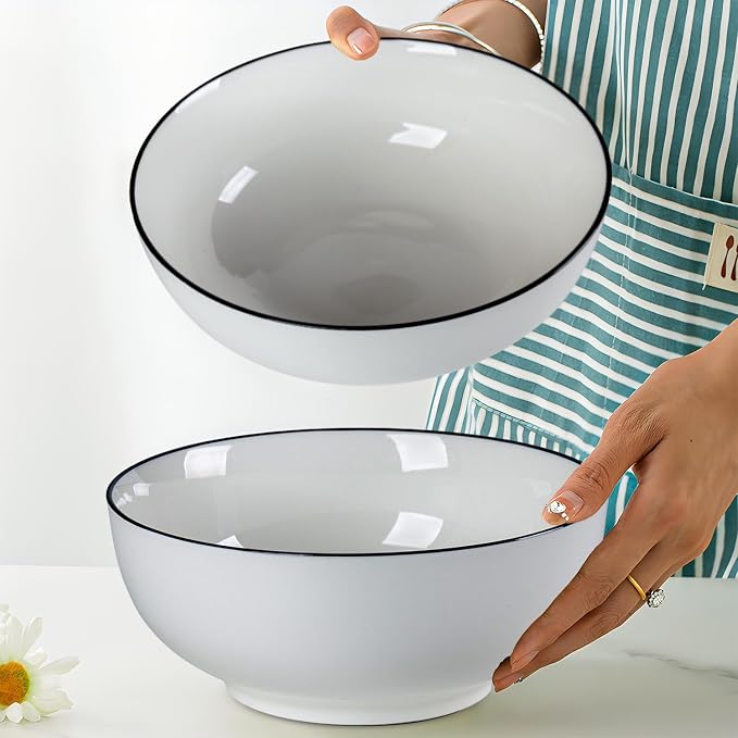 60 oz Large Pho Soup Bowls, Large Ramen Bowls, Rimmed Off-White Big Ceramic - Image 7
