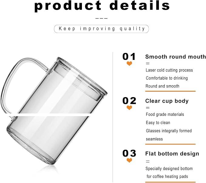 LUXU Glass Coffee Mugs, 27oz Large Glass Coffee Cups Clear Glass Tea Cups - Image 4