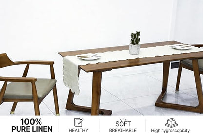 100% Natural Linen Rustic Scalloped Embroidery Table Runner 90 Inches Long - Image 2