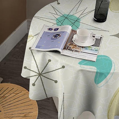 Mid Century Round Tablecloth, Modern Atomic Abstract Geometric Pattern Tablecloth for Home Party Dining Room Kitchen Decorm 60Inch(152cm)