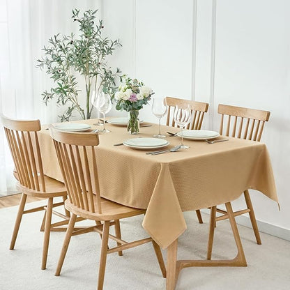 maxmill Tablecloth Weaved Texture Stain Resistant Waterproof, Wrinkle Resistant Washable Table Cloth, Fabric Table Cover for Dining Room, Indoor Outdoor Use, Rectangle 70 x 120 Inch, Beige