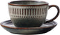 10Oz ceramic coffee cup and saucer sets, elegant striped pattern, unique kiln by Leijosya