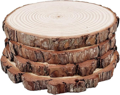 Natural Round Discs Rustic Wood Slices 4 PCS 8.2-9 inch Unfinished Wood kit - Image 2