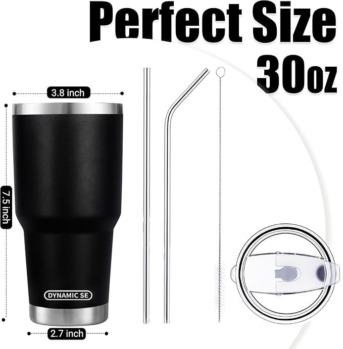 D·S 30 oz Black Tumbler with Straw and Lid Insulated Travel Coffee Mug | Double - Image 2