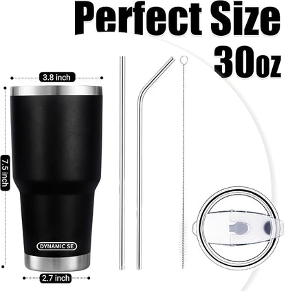 D·S 30 oz Black Tumbler with Straw and Lid Insulated Travel Coffee Mug | Double - Image 2