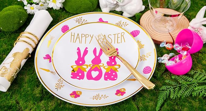 175 Pcs Easter Plates for Party | Bunny Design Disposable Dinnerware Set. - Image 8