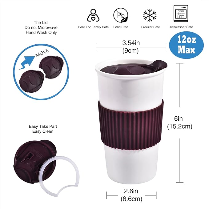 Ceramic Travel Mug, Double Wall Insulated Takeaway 12 oz Coffee Cup - Image 2