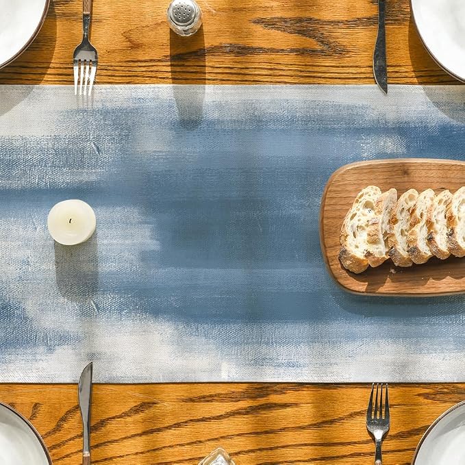 Artoid Mode Light Blue Abstract Modern Art Table Runner, Seasonal Summer - Image 3