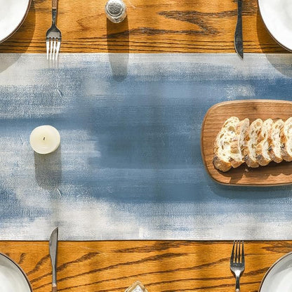 Artoid Mode Light Blue Abstract Modern Art Table Runner, Seasonal Summer - Image 3