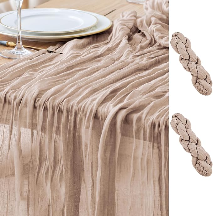 Asee'm 2pcs Nude Pink Cheesecloth Table Runner Summer Boho Rustic 10FT | Fall by Aseem