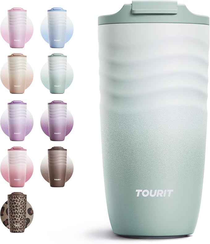 TOURIT 16 oz Travel Coffee Mug, Vacuum Insulated Stainless Steel Tumbler by TOURIT