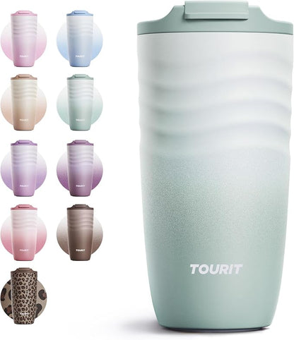 TOURIT 16 oz Travel Coffee Mug, Vacuum Insulated Stainless Steel Tumbler by TOURIT