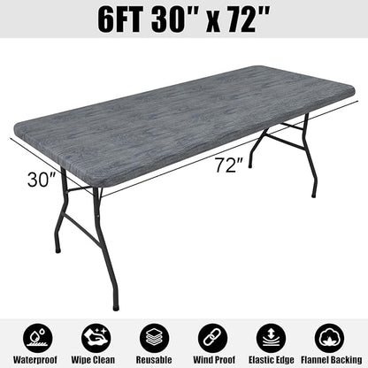 Smiry Rectangle Table Cloth Cover, Waterproof Elastic Fitted Picnic Tablecloth for 6 Foot Tables, Wipeable Flannel Backed Vinyl Tablecloths for Camping, Dining, Outdoor (Dark Grey, 30" x 72")