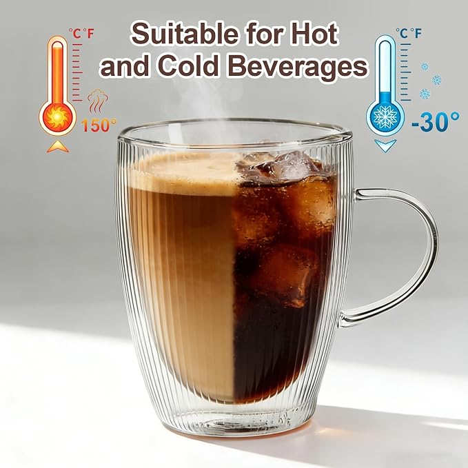 4 Pack Double Wall Glass Coffee Mugs, 12oz Glass Coffee Cup - Image 3