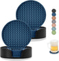 Coasters for Drinks, Silicone Coasters Set of 12 with ABS Holder, Outdoor Coaster for Coffee Table, Non-Slip Rubber Table Cup Mat Desk, Heat Resistant & Scratch-Proof (Navy Blue)
